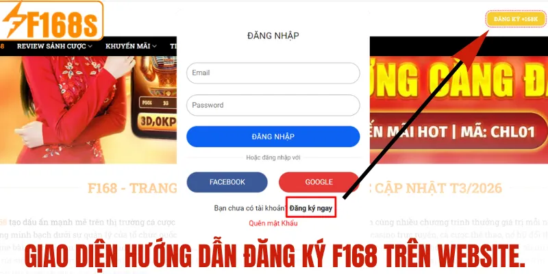 Giao diện thực hiện Hướng Dẫn Đăng Ký F168 trên website