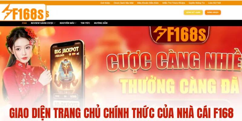 Giao diện trang chủ chính thức của nhà cái F168